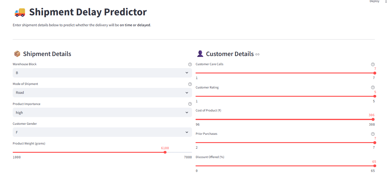 Screenshot of Shipment Delay Predictor